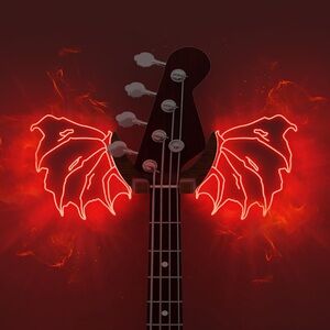 Guitar Stand Wall Mount with Luminous Devil Wings Acrylic Wooden Hanger Shelf